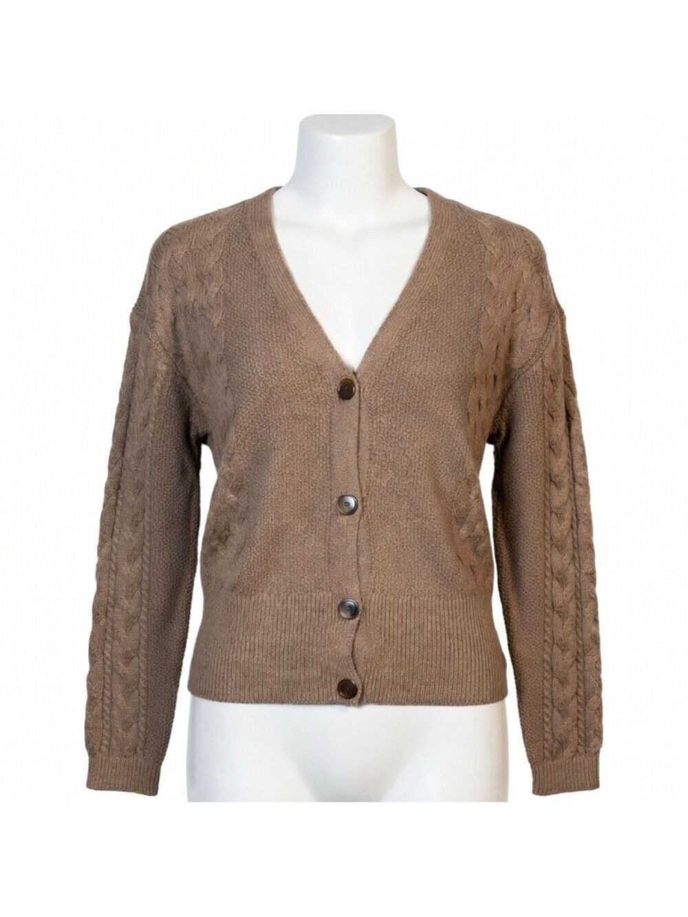 HAVEN WELL WITHIN Brown Cable Knit Cardigan SZ M Wool blend